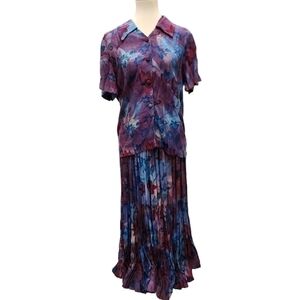 Sedona clothing company two piece skirt blouse purple blue sz M boho hip…